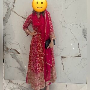 Elegant Pink and Orange Embroidered Salwar Kameez